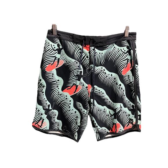 Outerknown Navy Green Graphic Drawstring Men's Activewear Shorts Size 32 - Picture 1 of 4